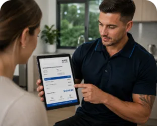 Plumber explaining a service estimate in Greendale